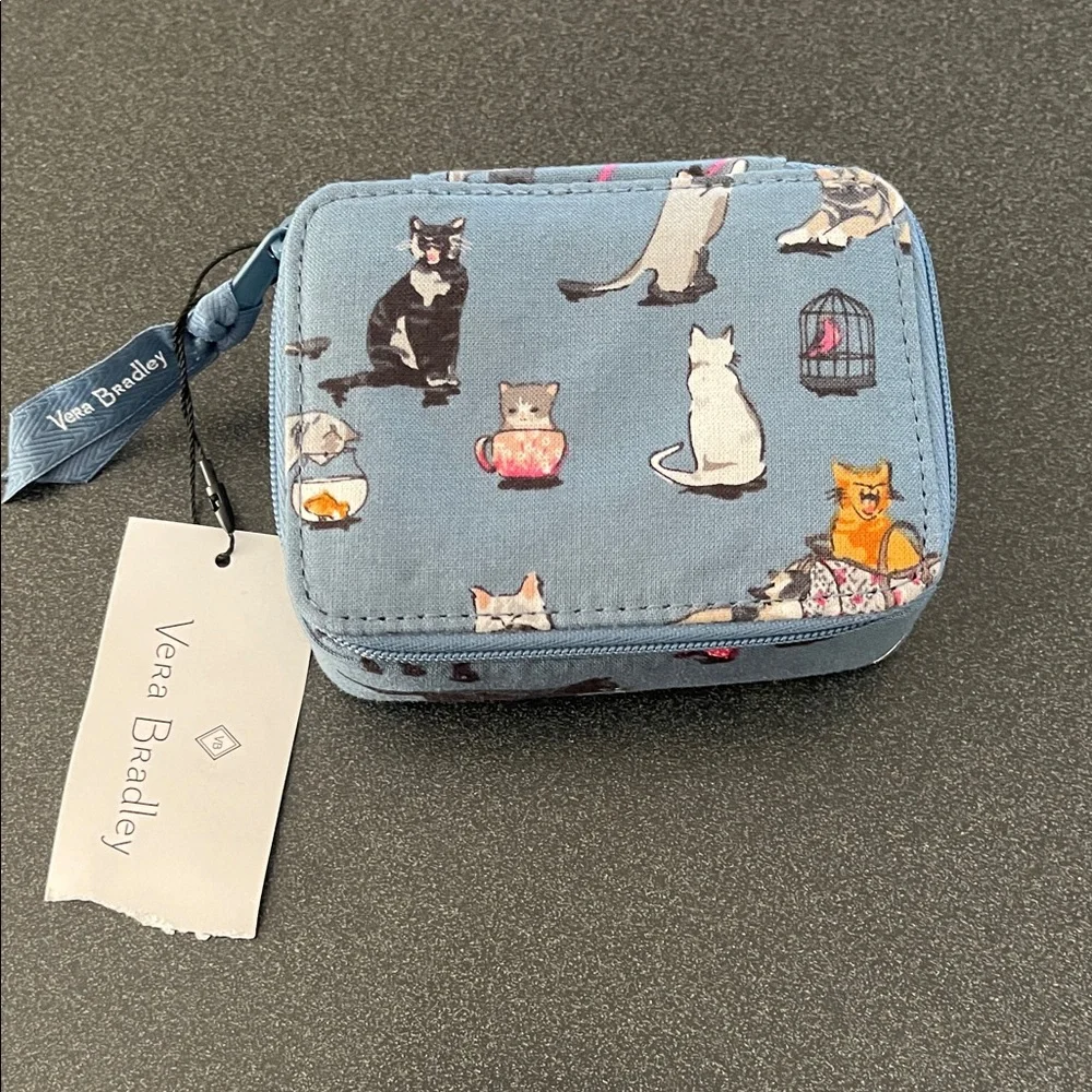 Vera Bradley Light Blue Cat’s Meow Print Mini Zip Pouch - Picture 1 of 6